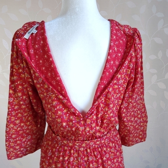 Madewell Floral Romper Shorts Retro V-Neck Tie Waist French Cottage Twee Red 4 - Picture 12 of 16